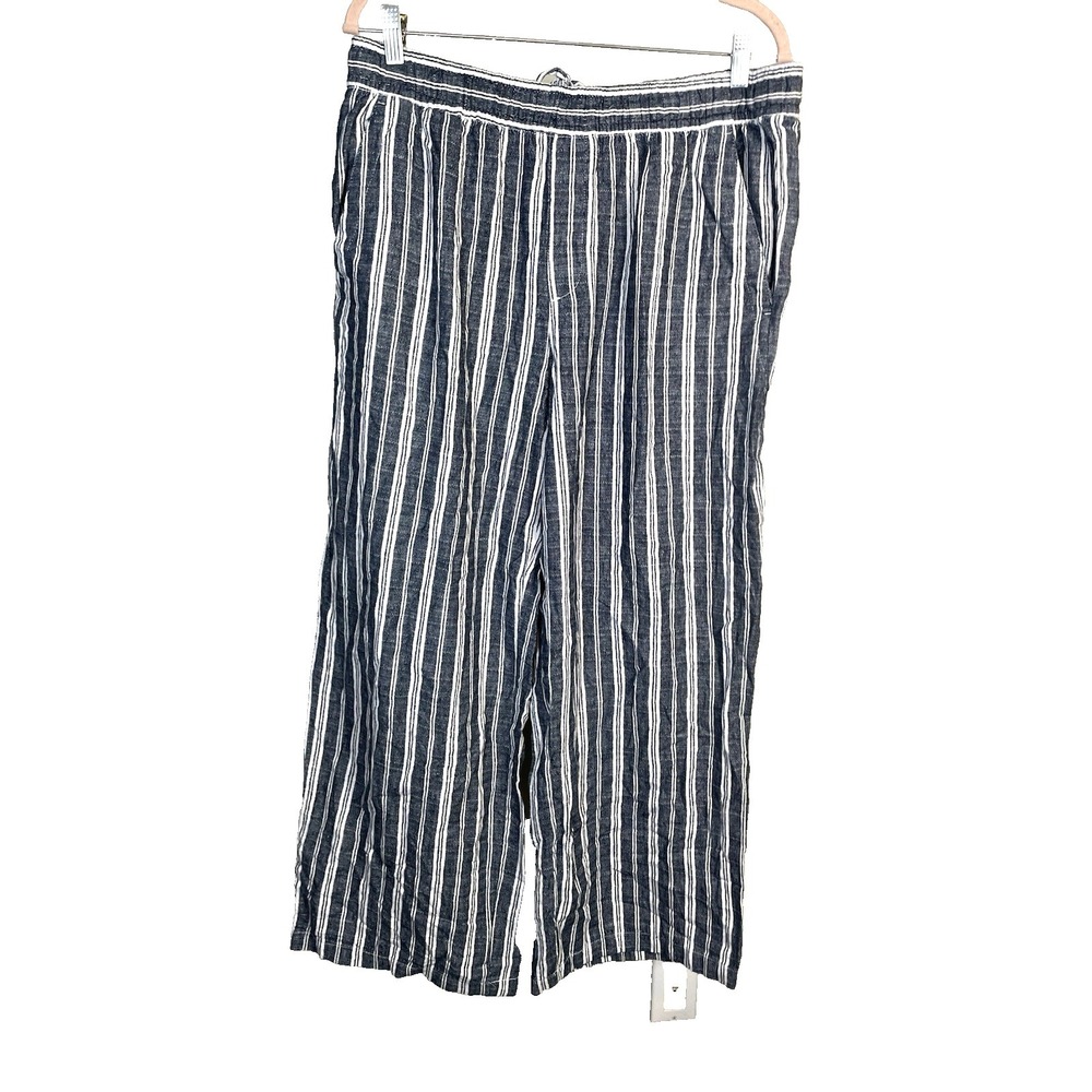 Old‎ Navy linen wide leg pants Large Drawstring Blue Striped Nautical High Rise